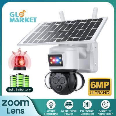China Glomarket 12X ZOOM Floodlight Solar Battery PTZ 6MP Camera Smart Wifi/4G Ubox Security Camera en venta