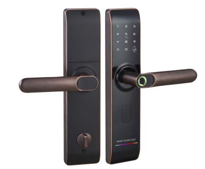 China Wi-Fi Fingerprint Smart Lock with Reversible Handle Keyless Entry digital Lock IC Card Anti-peep Code Handle Door Lock for sale