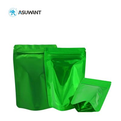 China Green Glossy Aluminum Foil Stand Up Pouch Food Packaging Zipper Bags en venta