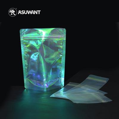 China Hologram Shiny Holographic Ziplock Bags Transparent Cosmetic Resealable Bag for sale