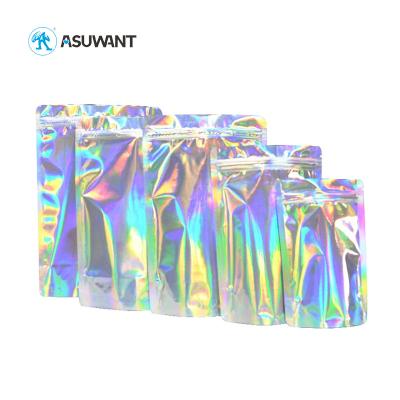 China Gravure Printing Holographic Rainbow Bags Hologram Shiny Laser Zipper Stand Up Pouch for sale