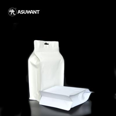 China Biodegradable Kraft Paper Zipper Bags White Blank Flat Bottom Side Gusset for sale