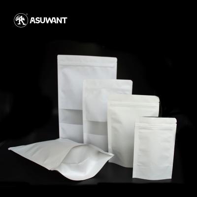 China 250g 500g Recyclable Stand Up Pouch White Kraft Paper Bag With Window for sale
