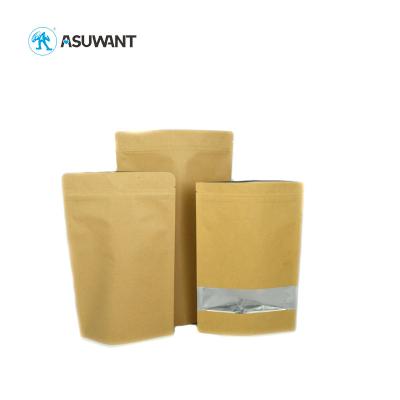 China Brown Blank Kraft Paper Ziplock Bags Stand Up With Window For Nuts Candy for sale