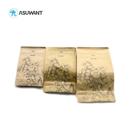 China Biodegradable Flat Bottom Kraft Paper Tea Bag 500g Bean Tea Packaging for sale