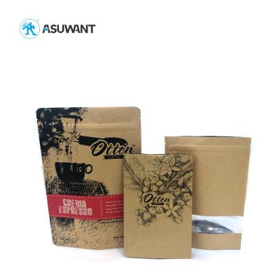 China Custom Biodegradable Ziplock Kraft Paper Pouch Stand Up Coffee Packaging Bag for sale