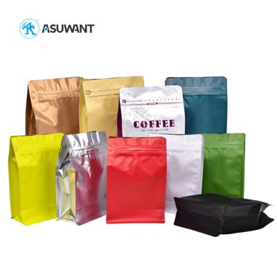 China Eight Side Seal Square Bottom Coffee Tea Bags Stand Up Laminated Food Packaging Pouch for sale