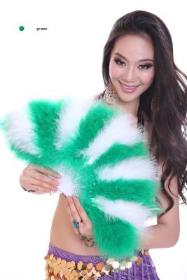 China Peacock Feather Belly Dancing Fans For Dance Competition Green + White Color for sale