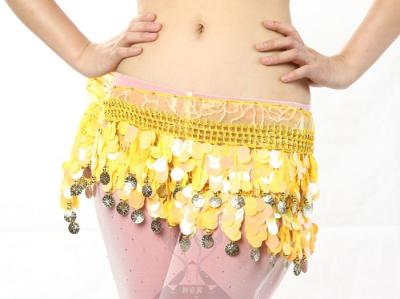 China Yellow Paillette Belly Dancing Hip Scarves , Professional Belly Dance Costumes Suit for sale