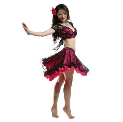 Китай Красный цвет Розы костюмов танцульки живота простого традиционного шнурка профессиональный, высоко эластичный продается