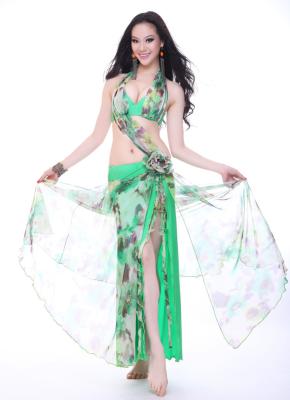 China Green Imitation Silk Miss Belly Dance Costumes Plus Size In Beautiful Flower Printing for sale