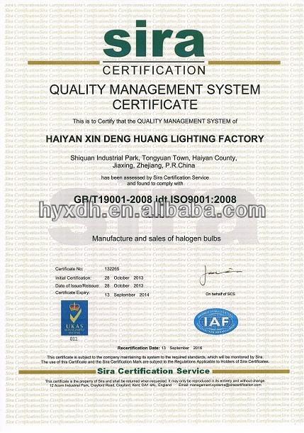 ISO9001 - Haiyan Xindenghuang Lighting Factory
