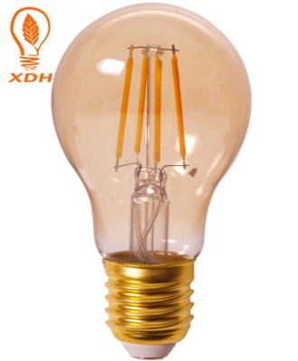 China A60 220-240V led filament bulb amber 4W 6W E27 led vintage filament bulb for sale