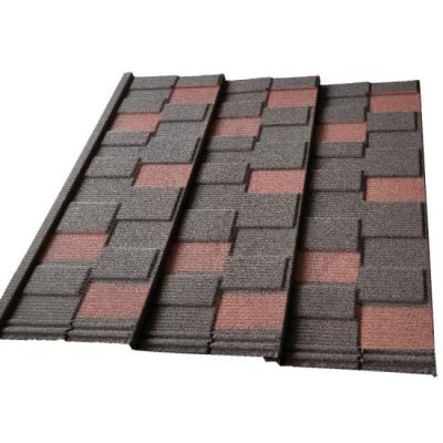 China Black Red Shingle Tile 0.45mm AZ100 50 Years Warranty Stone Coated Roofing Galvalume Metal Tile Wholesales and Retail for sale