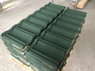 China Frost Green Color Stone Coated Bond Tile 0.40mmBMT AZ70 Stone Coated Metal Tile 50 years Warranty Wave Tiles for sale