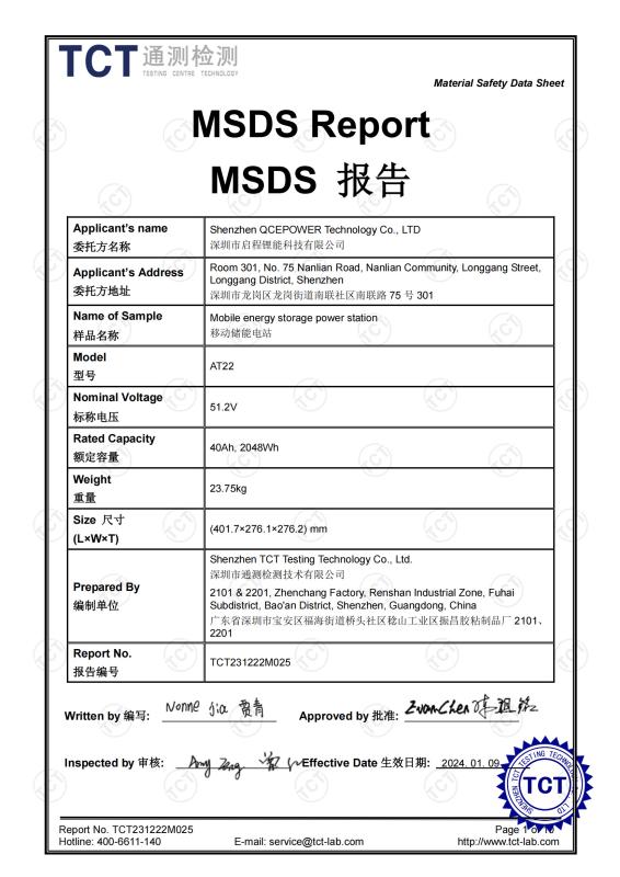 MSDS - Shenzhen QCEPOWER Technology Co., LTD