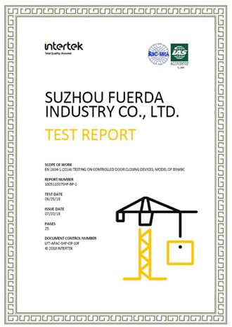 Intertek EN 1634 test report - Suzhou Fuerda Industry Co.,Ltd
