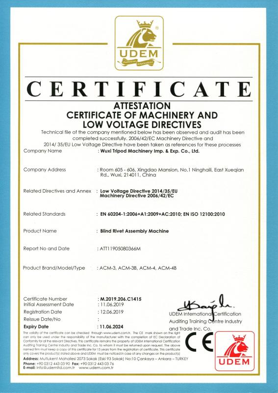 CE - Wuxi Tripod Machinery Imp. & Exp. Co., Ltd.