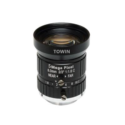 China C0802316M5, 2/3″, 8mm very low distortoin wide angle C mount industrial lens, 5MP, manual iris. for sale