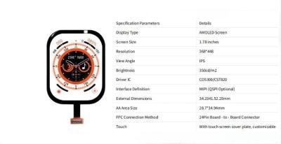 China 1.78-inch AMOLED Display | 368*448 Retina-level Display, Self-illuminating with High Contrast, MIPI/QSPI Interface, Suitable for Smart Watches / Fitness Bands for sale