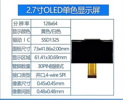 China 2.7 Inch Oled Touch Panel PMOLED Display 128*64 Monochrome Low Power Consumption for sale