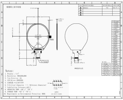 China 3.4 Inch Circular Lcd Display 800*800 Dots 30PINS MIPI Interface Driving IC D9365DA 300CD/M2 for sale