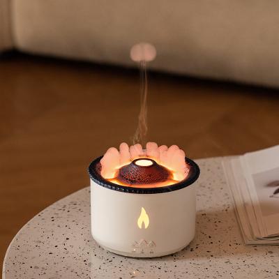 China 2022 New flame 360ml mute ultrasonic essential oil fire air fog jellyfish volcano flame humidifier with Logo for sale