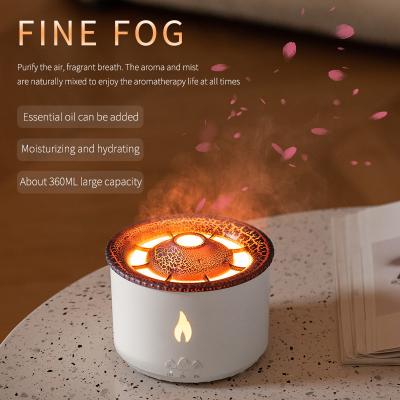 China Customize LOGO Ultrasonic 360ml Mist Spray Aromatherapy Essential Oil Diffuser Fire Flame Humidifier Volcano diffuser for sale