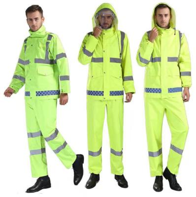 China Fluorescent Green Outdoor Traffic Duty Flood Control Emergency Raincoat Rain Pants Suit for sale