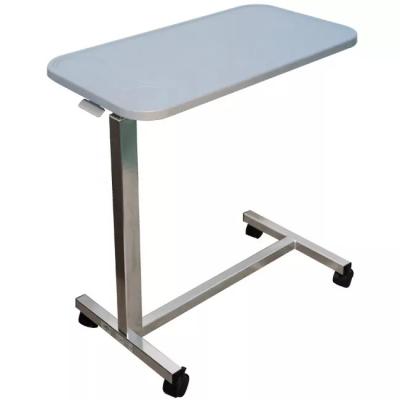 China Plastic Steel Overbed Table Medical Rolling Over Bed Hospital Stand Adjustable Desk Powder Coated for sale