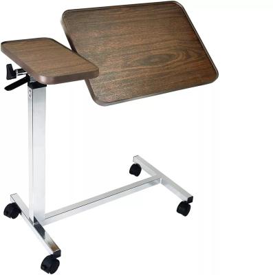 Chine Double table de chevet réglable rotative d'Overbed avec médical en bois de roues à vendre