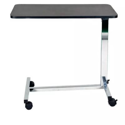 China Stainless Steel Adjustable Overbed Tray With Wheels Brake Rolling Laptop Bed Table for sale