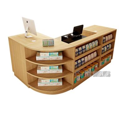 China Wooden Supermarket Cashier Counter Table With Display Case Fashionable ODM for sale