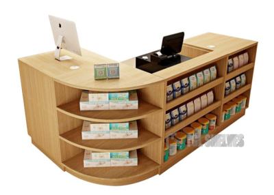 China Customizable Supermarket Checkout Counter MDF Wood Grocery Shop Cashier Desk for sale