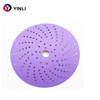中国 研摩の自動車紫色のジルコニア ヴェルクロが付いている紙やすりで磨くディスク多穴 販売のため