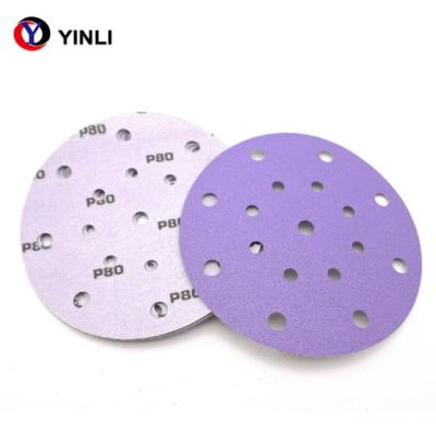 China Ceramic Abrasive 5 Inch Adhesive Sanding Discs 80 Grit Purple Coated for sale