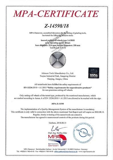 MPA Certificate - Johnson Tools Manufactory Co.,Ltd