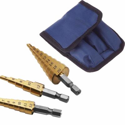 China 3pcs Hss4241 Titanium Coated Step Core Drill Bit Set For Metal Drilling for sale