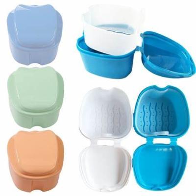 China Clean Care Denture Cleaner Brush And Retainer Holder Box Denture Bath Case Cup for sale