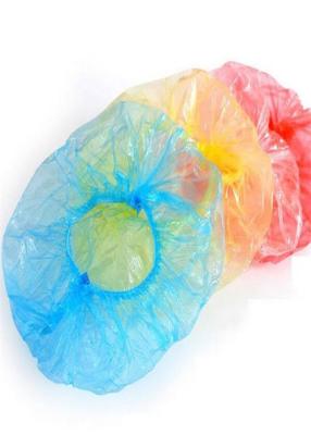 China Multi Size Polyethlene Disposable Plastic Hair Caps With Elastic Colored Strip for sale