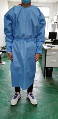 China Blaues medizinisches Wegwerfkleid der Isolierungs-45g mit der elastischen Stulpe nicht steril oder Elementaroperation steril zu verkaufen