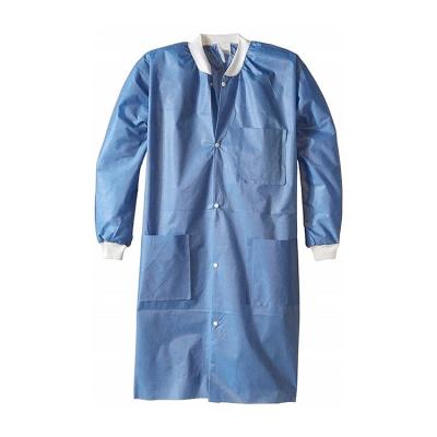 China Blue Waterproof SMS Disposable Warm Up Jacket Scrubs With Knitted Collar Cuff for sale