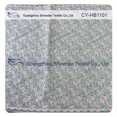 China Green Double Color Matalic Embroidered Lace Fabric / Dressmaking Fabric for sale