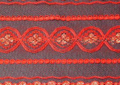China Rojo metálico respetuoso del medio ambiente de la tela del cordón, material elástico CY-LW0208 del cordón en venta