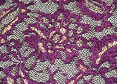 China Fashion Metallic Purple Stretch Lace Fabric Watersoluble OEM / ODM CY-LW0219 for sale