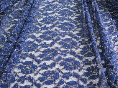 中国 ロイヤル ブルーの綿のナイロン金のヤード金属かぎ針編みのレースの生地 販売のため