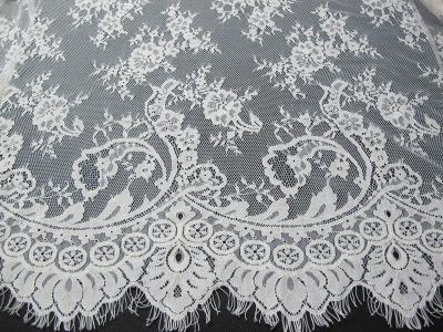 China Soft Nylon Cotton Eyelash Lace Trim , Wedding Dress White Lace Fabric for sale