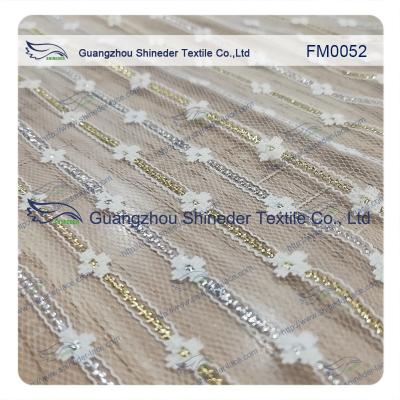 China Light Silver Nylon Metallic Lace Fabric  for garment for sale