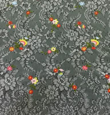 China Small Floral Base on Beautiful Floral scalloped edged  Nylon Embroidered Lace Fabric for sale