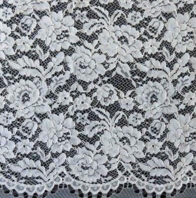 China Edge Nylon Viscose Cord Lace Fabric , Black Floral Scalloped Lace Fabric for sale